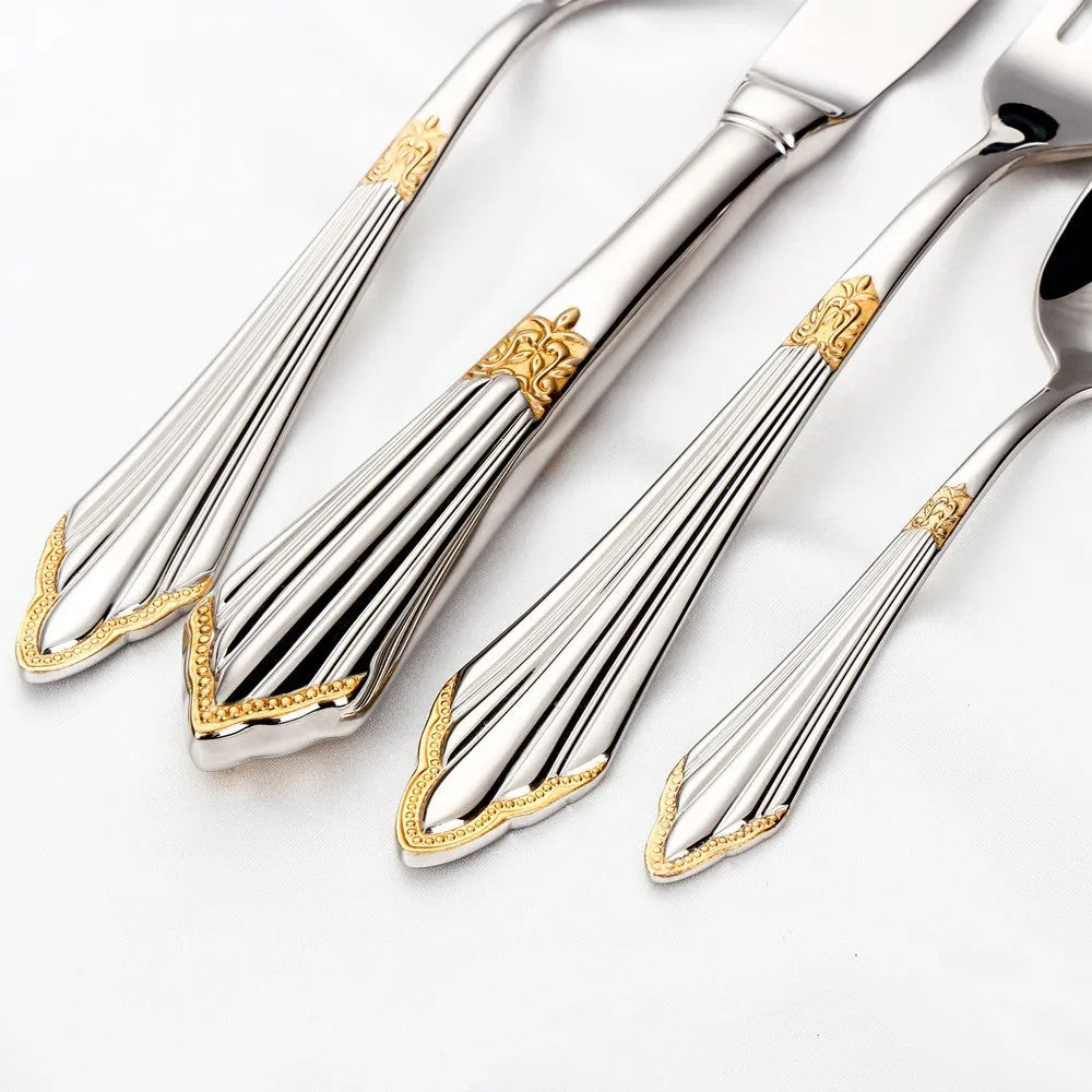 Baroque Silverware Set - Stainless Steel Flatware with Antique Detail