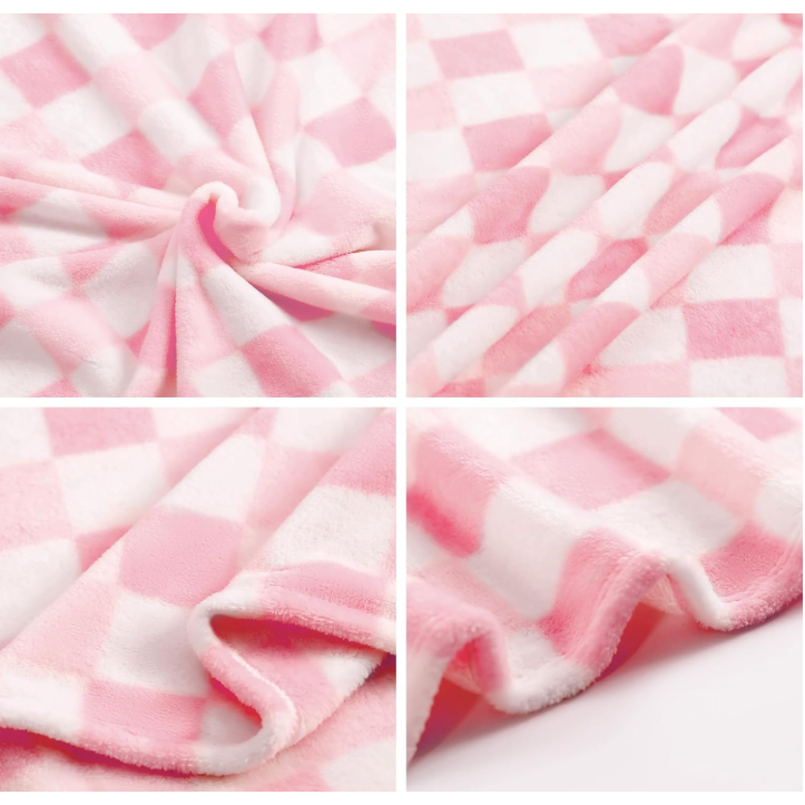 Pastel Pink Plaid Throw Blanket
