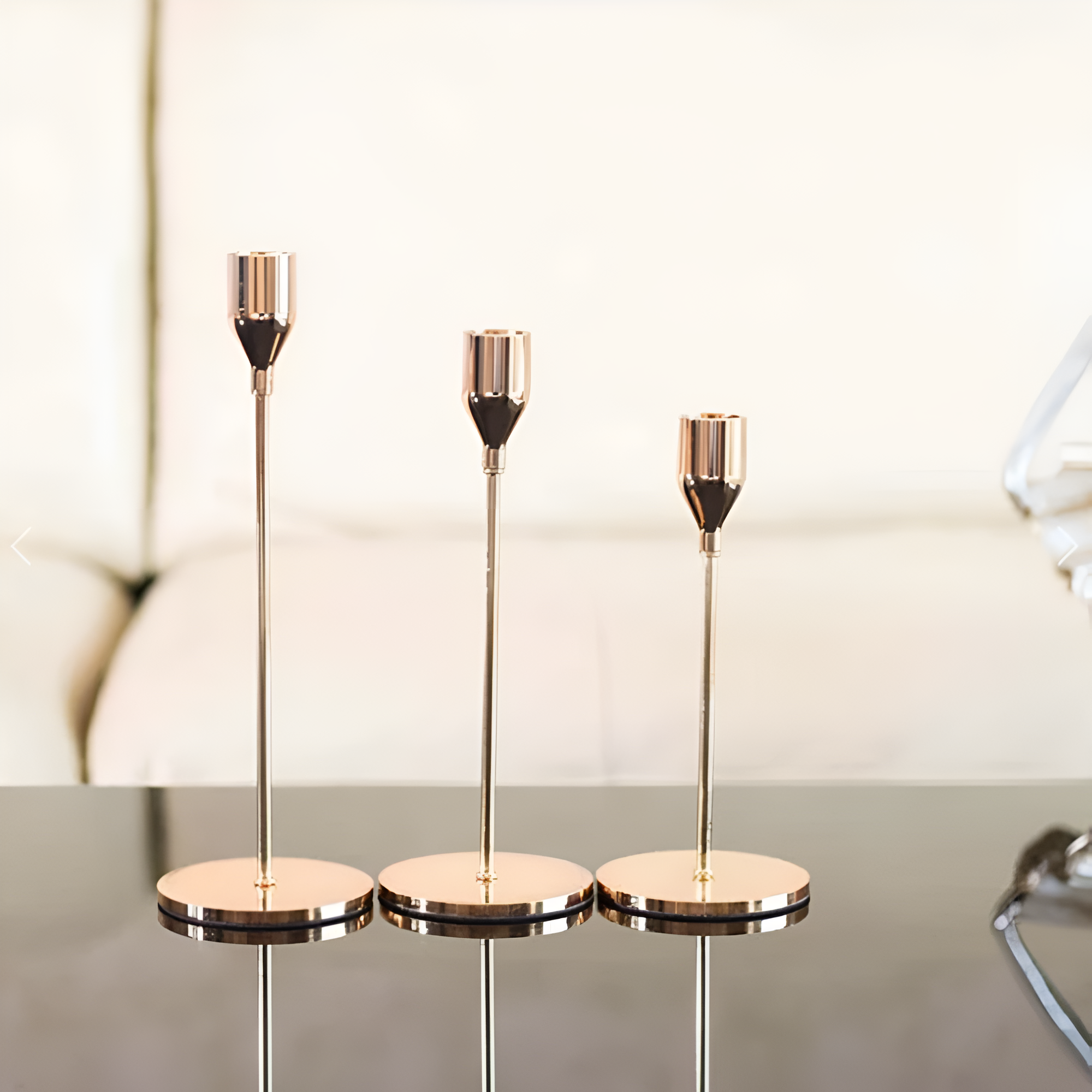 Sleek Metallic Candle Holders | 3 Pcs Set Rose Gold