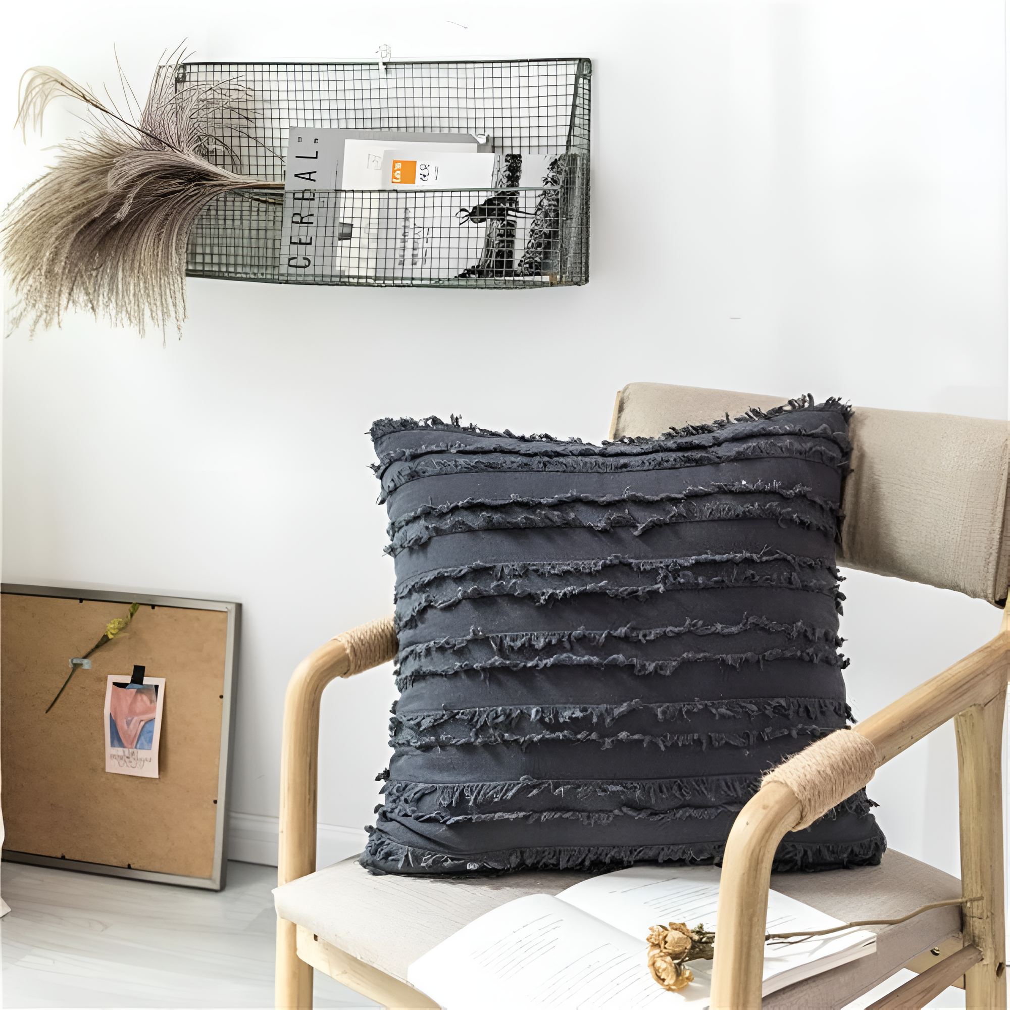 Bohemian Fringe Cushion Cover Carbon Gray