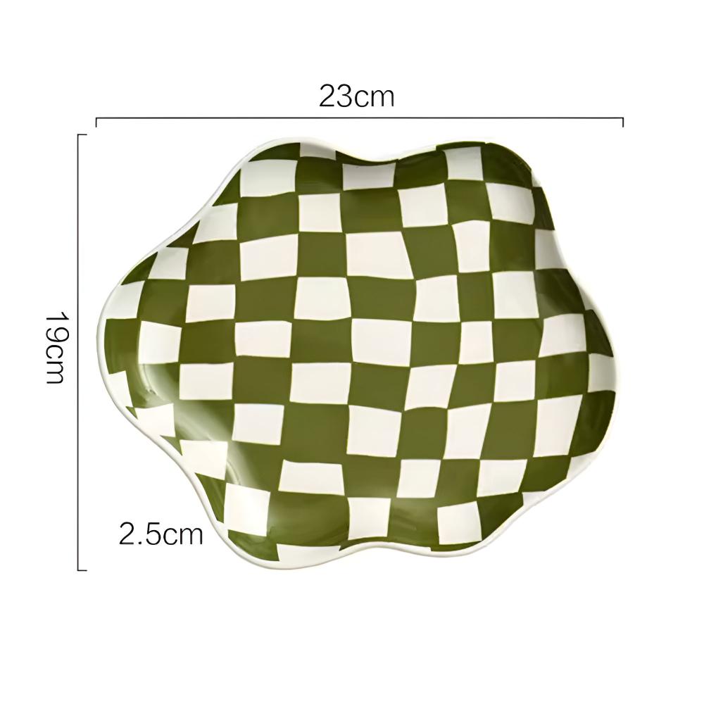 Classic Checkered Ceramic Plate Sage Plaid