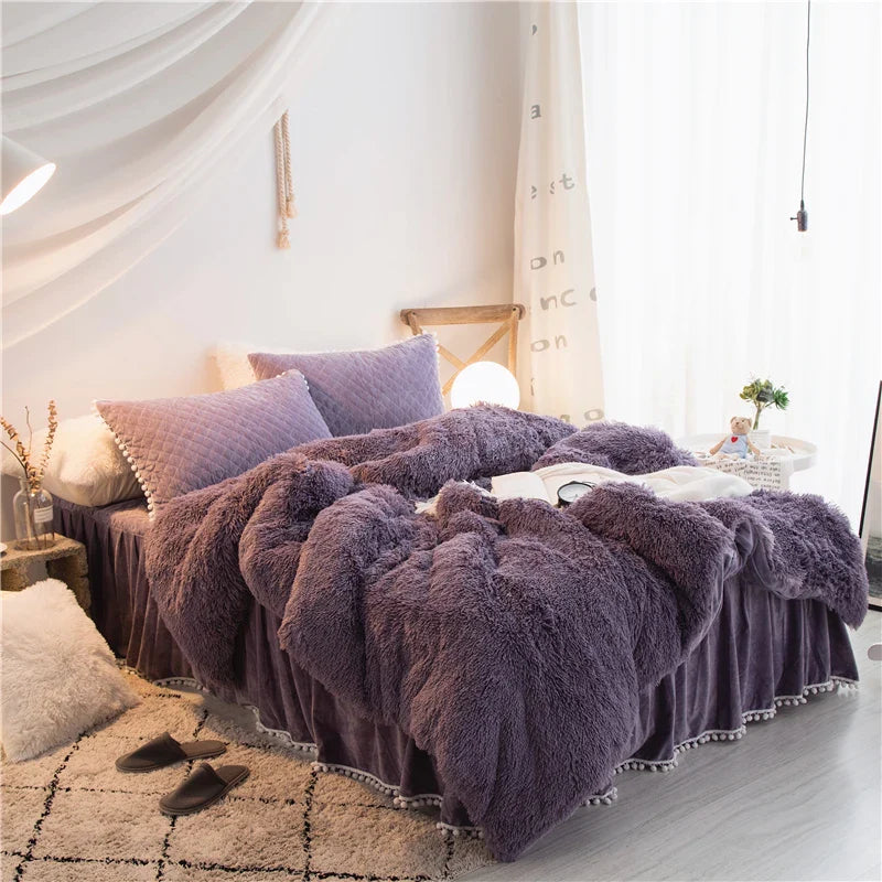 Velvet Duvet Cover - 4 Piece Bedding Set Purple