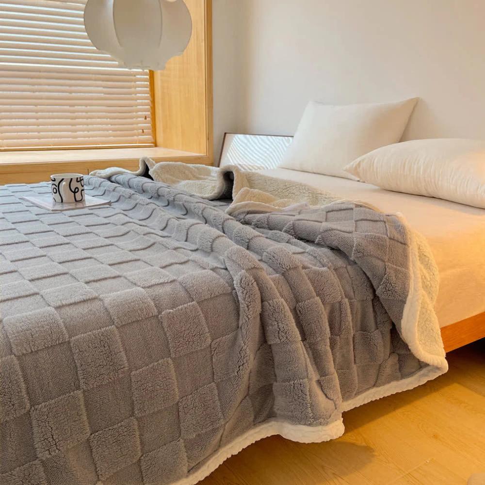 Plush Square Checkerboard Blanket Grey