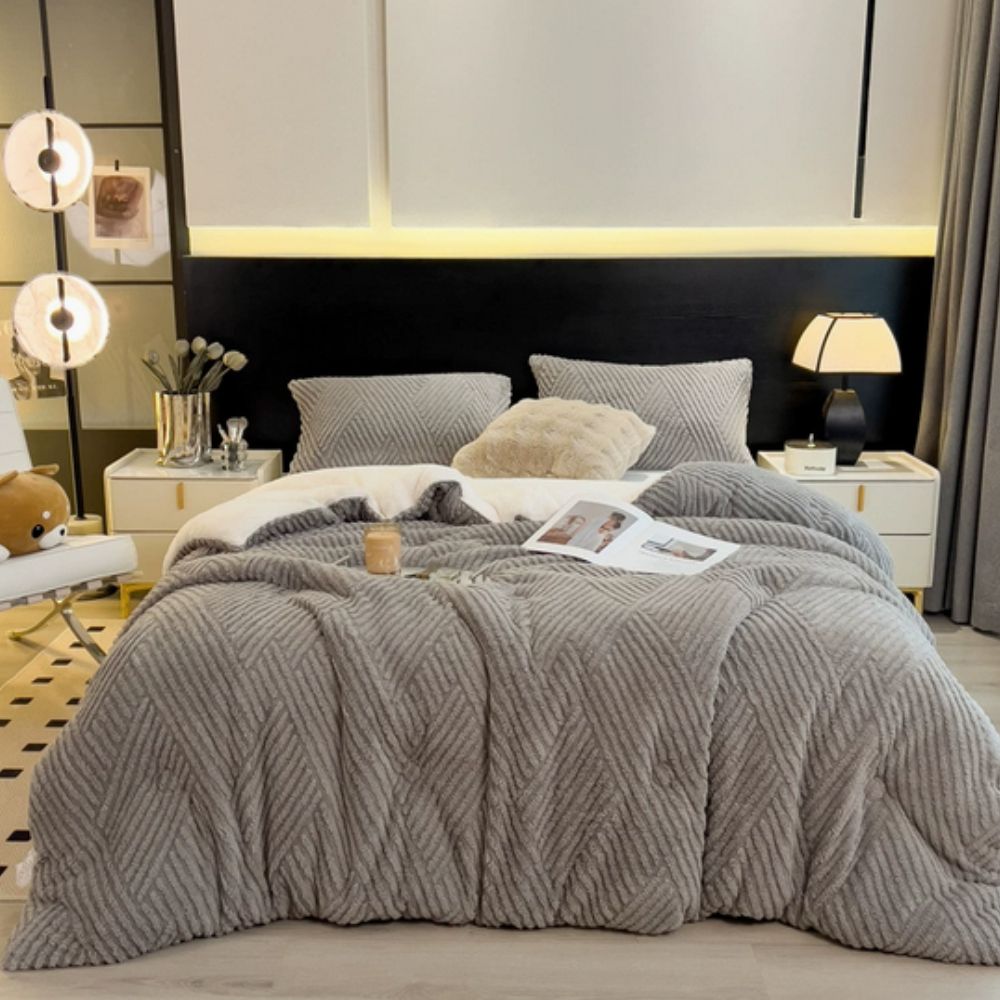 Chevron Luxe Plush Blanket Charcoal Gray