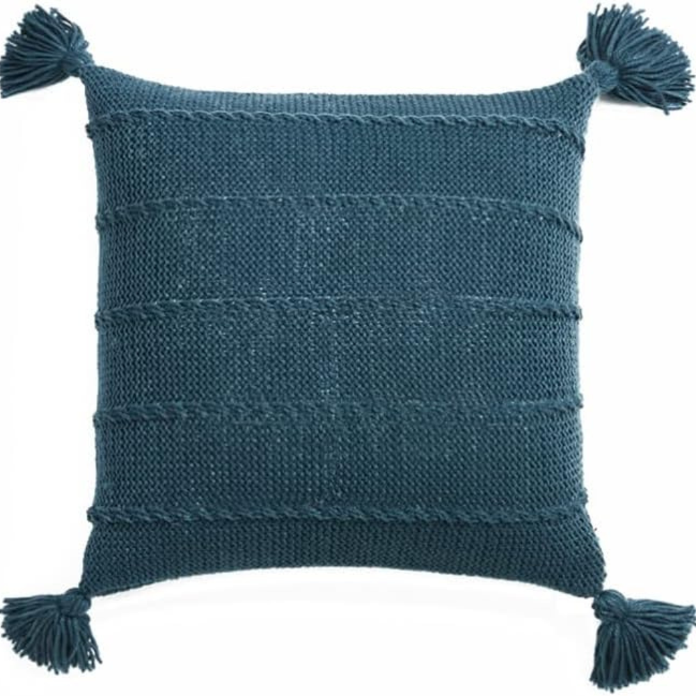 Nordic Knitted Tassel Cushion Blue 18"x18"