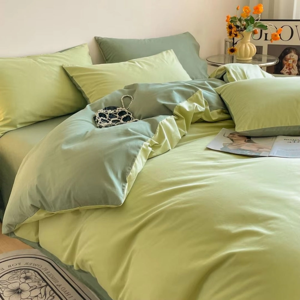 Lustova Cotton Duvet Cover | 3pcs Set Olive Glow