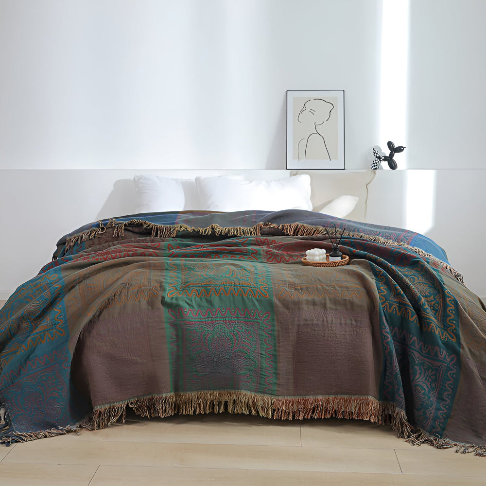 Mandala Tassel Throw Blanket Teal