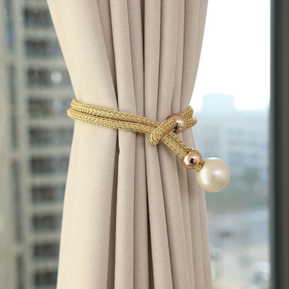 Lustrous Pearl Curtain Tie Back | 2 Pcs Set Golden