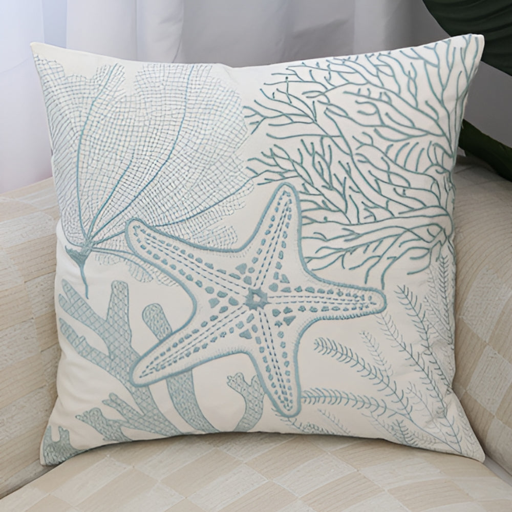Ocean Treasures Embroidery Cushion Cover Aqua Reef