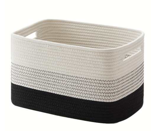 Woven Cotton Rope Storage Basket Tricolor Black 15"x10"x9"