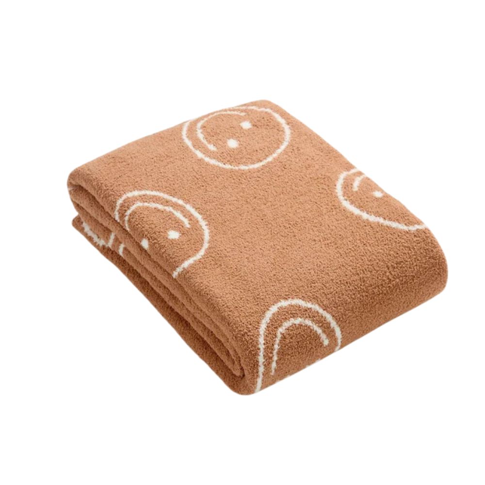 Smiley Face Plush Blanket Caramel Glow