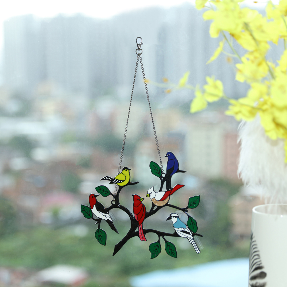 Bird Stained Glass Hangings 6 Birds