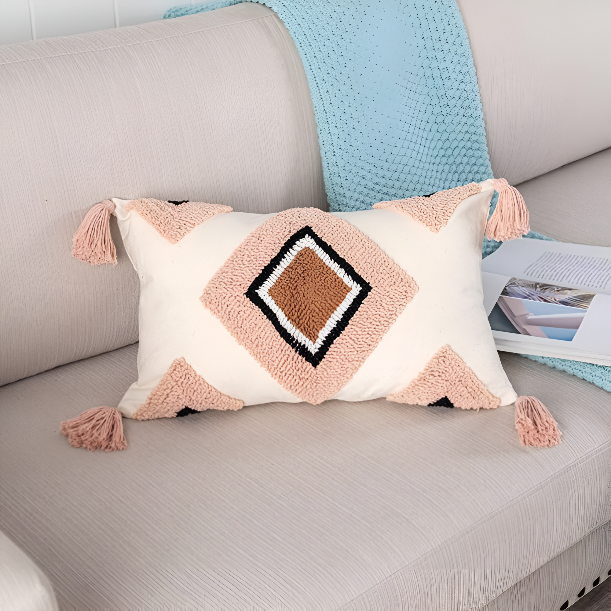 Tufted Embroidered Boho Cushion Cover Solitaire Lumbar