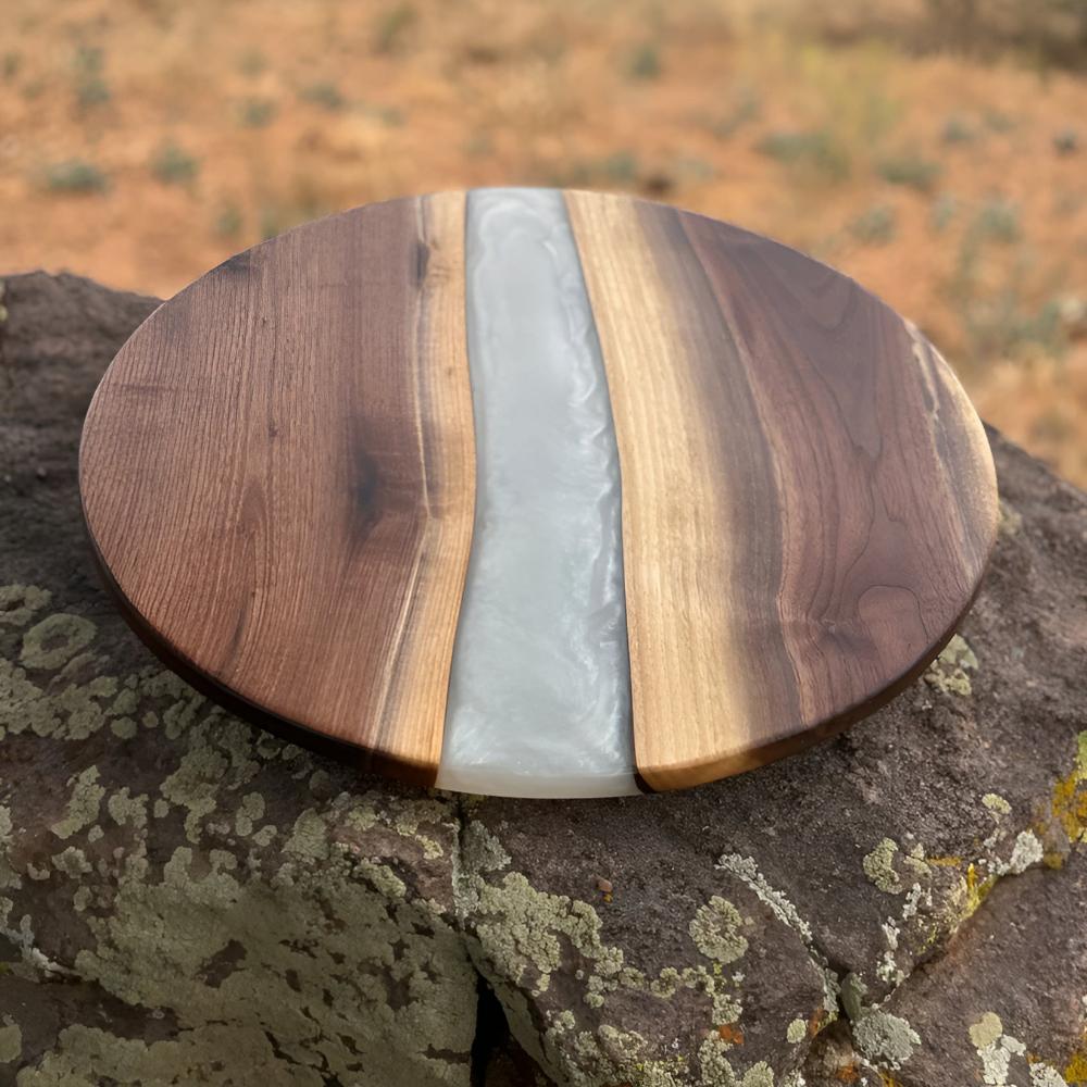 Artisan Epoxy Round Wood Chopping Board Pearl