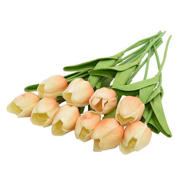 10-Piece Fake Tulips Silk Flowers Coral