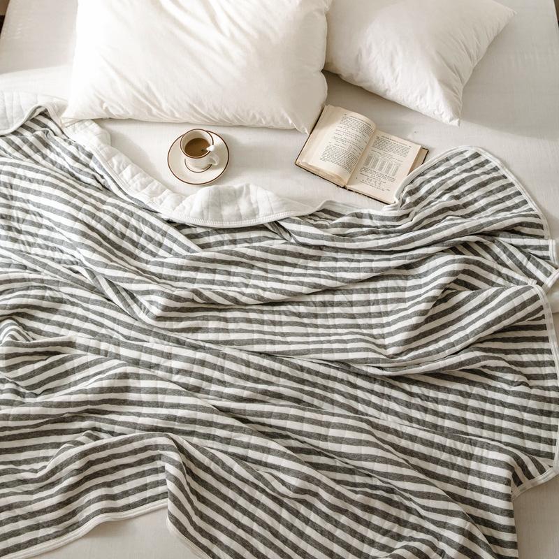 Striped Cotton Quilt - Japanese Inspired Gray Stripes