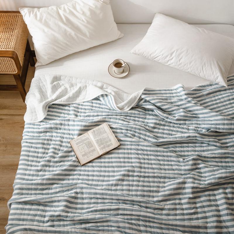 Striped Cotton Quilt - Japanese Inspired Blue Stripes