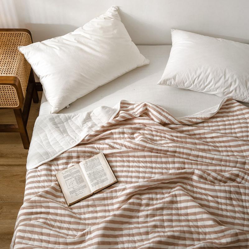 Striped Cotton Quilt - Japanese Inspired Light Brown Stripes