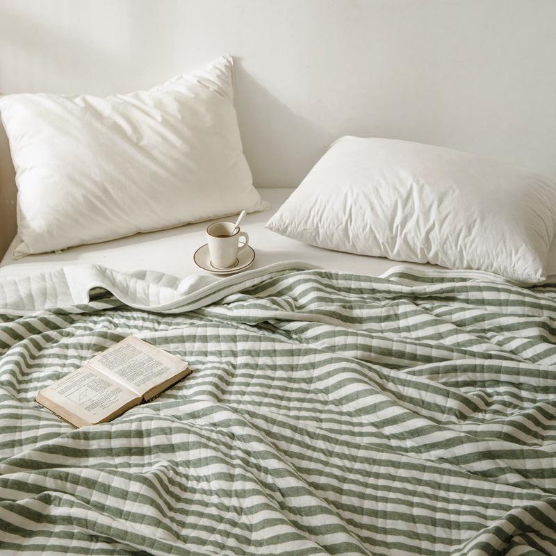Striped Cotton Quilt - Japanese Inspired Dark Green Stripes