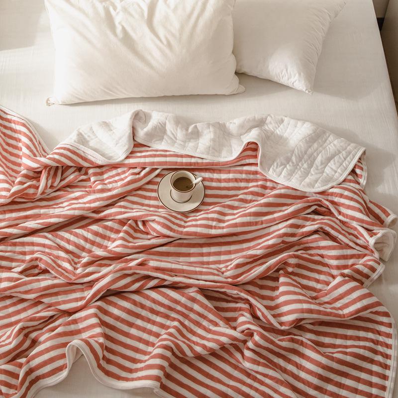 Striped Cotton Quilt - Japanese Inspired Red Stripes