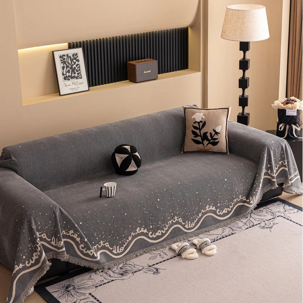 Cursive Glittering Chenille Sofa Cover Slate Glitter