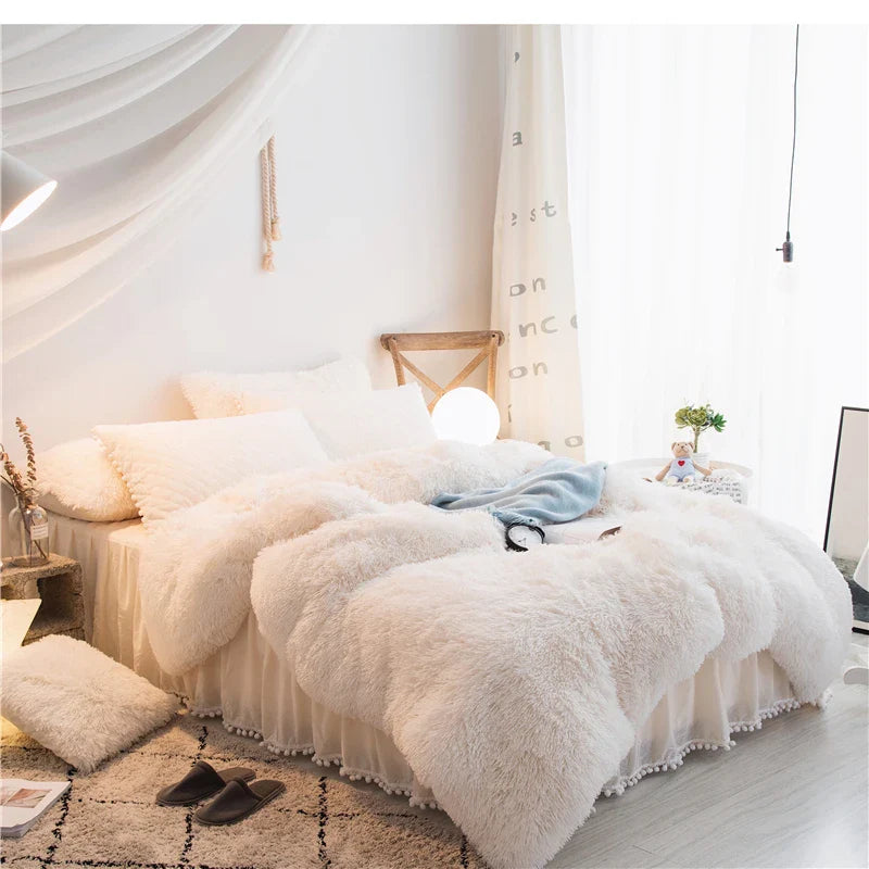 Velvet Duvet Cover - 4 Piece Bedding Set White