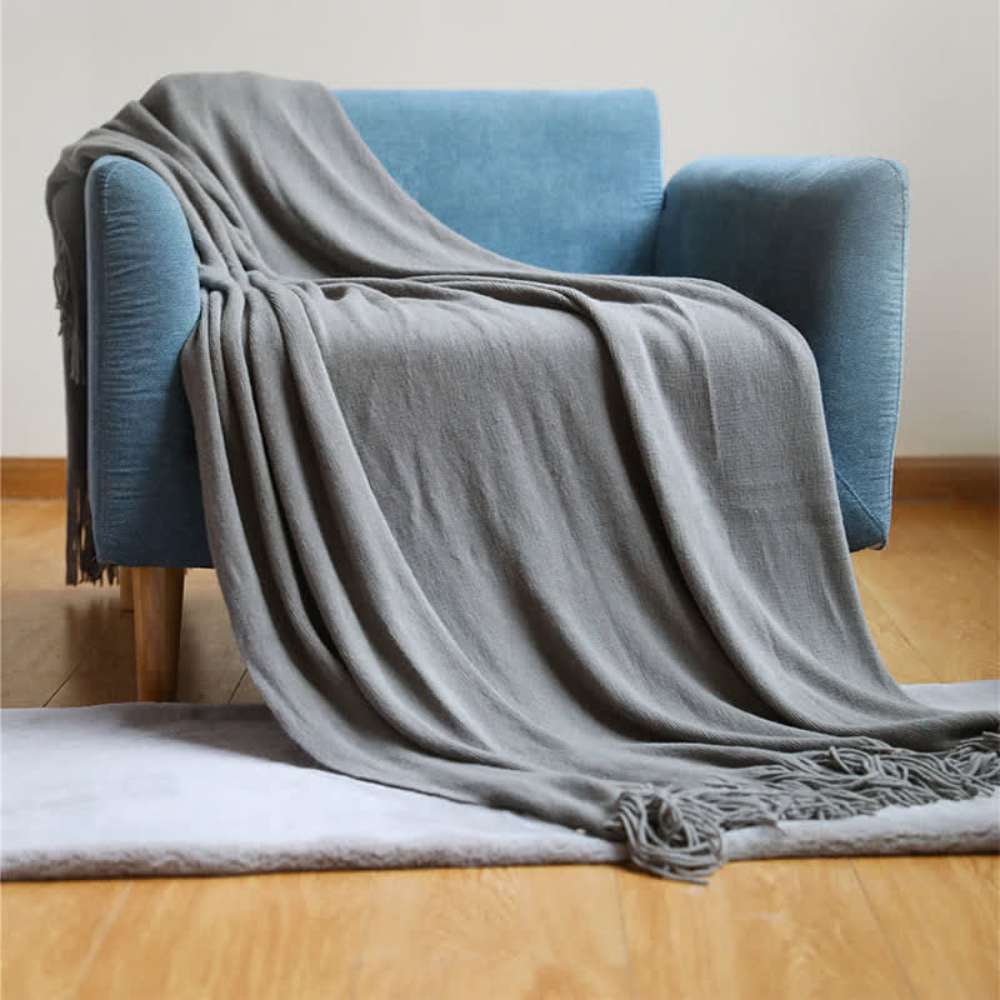 Chunky Knit Tassel Blanket Smoke Gray