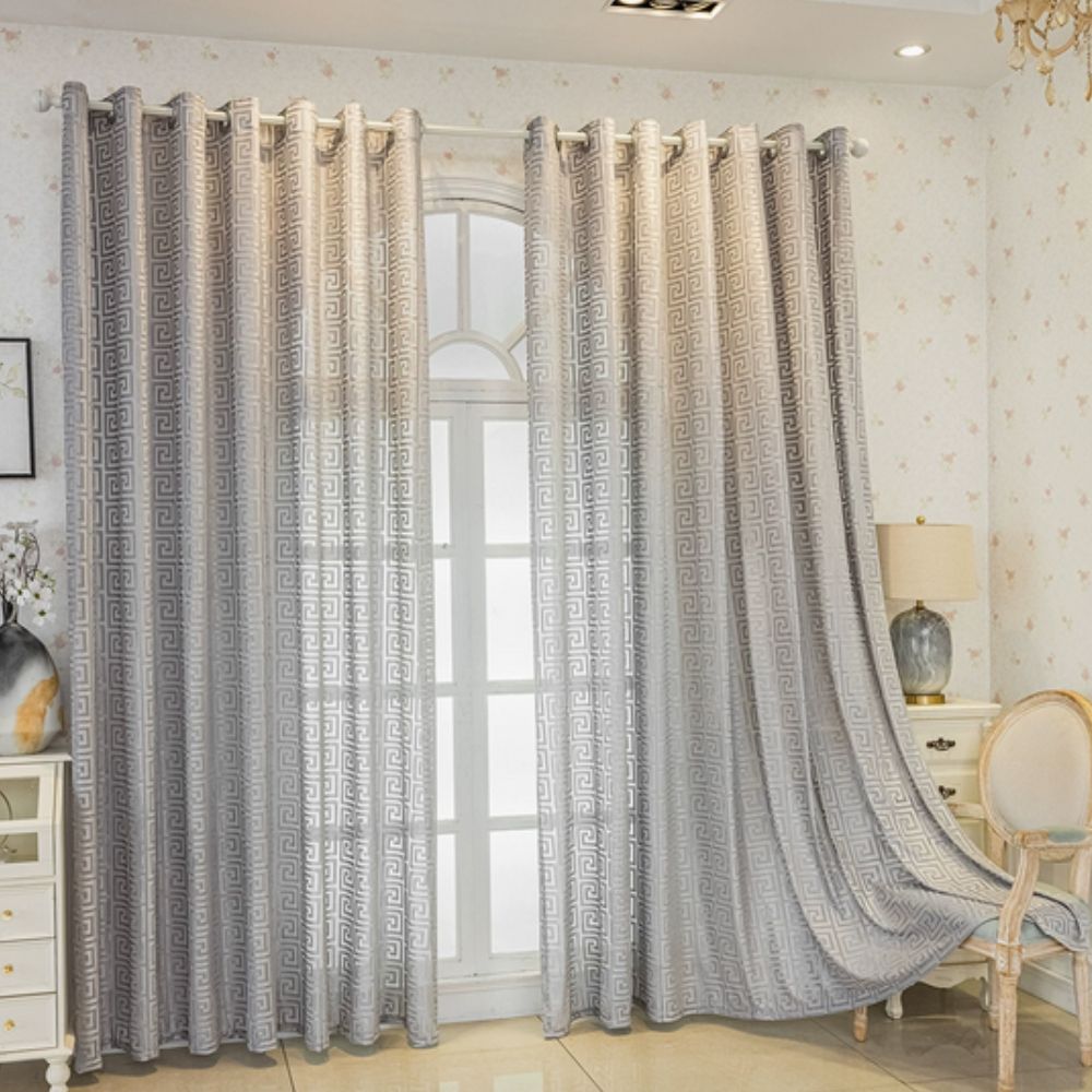 Imperial Maze Embroidered Curtain Platinum Silver Grommet