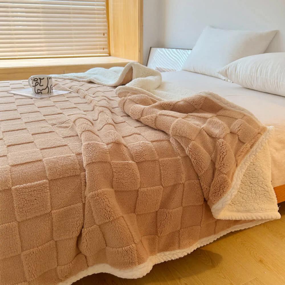 Plush Square Checkerboard Blanket Coffee