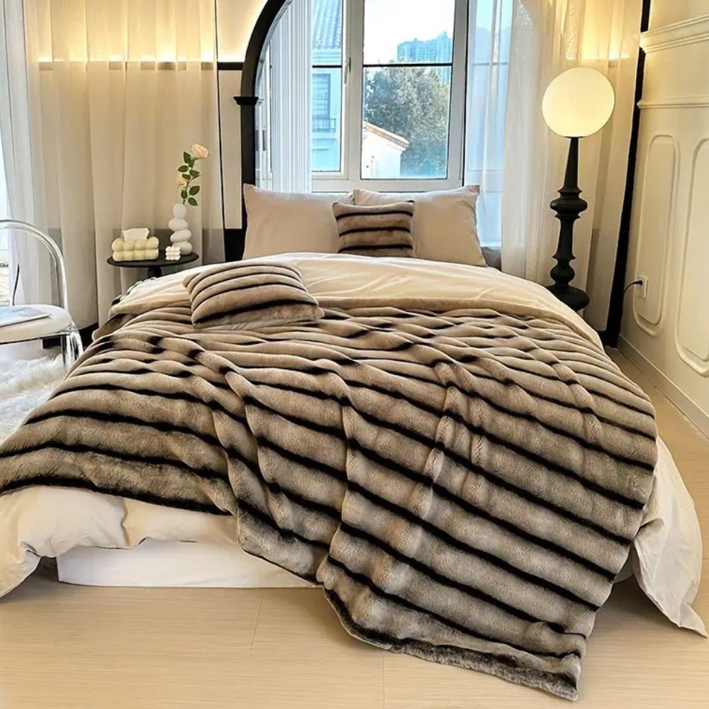 Ruched Faux Rabbit Fur Blanket Mocha Glow