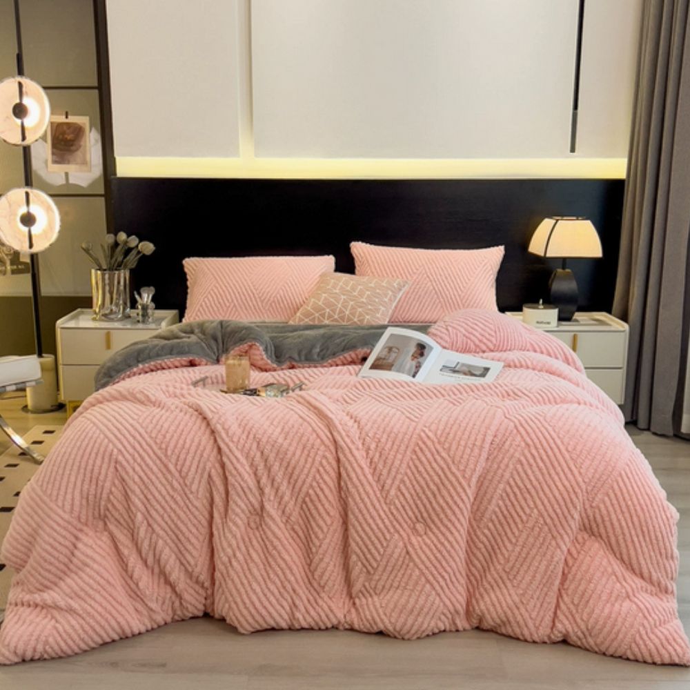 Chevron Luxe Plush Blanket Blush Rose