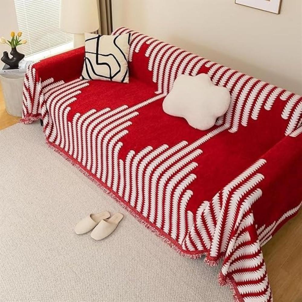 Modern Monochrome Fern Sofa Cover Red