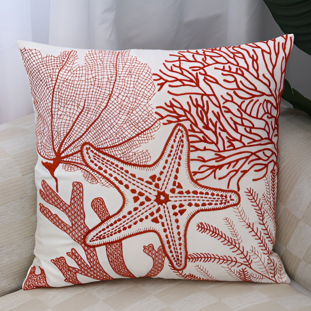 Ocean Treasures Embroidery Cushion Cover Red Reef