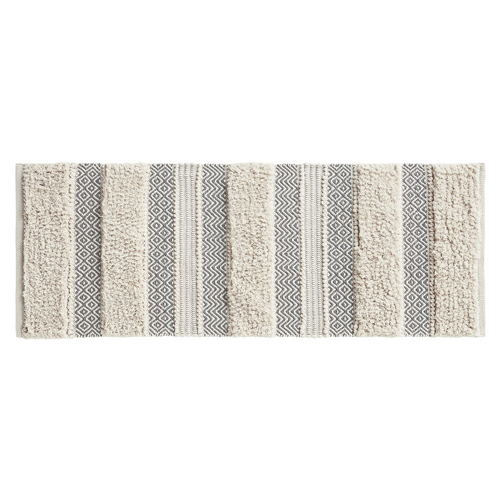 Asher Woven Texture Stripe Bath Rug 22x58" Grey