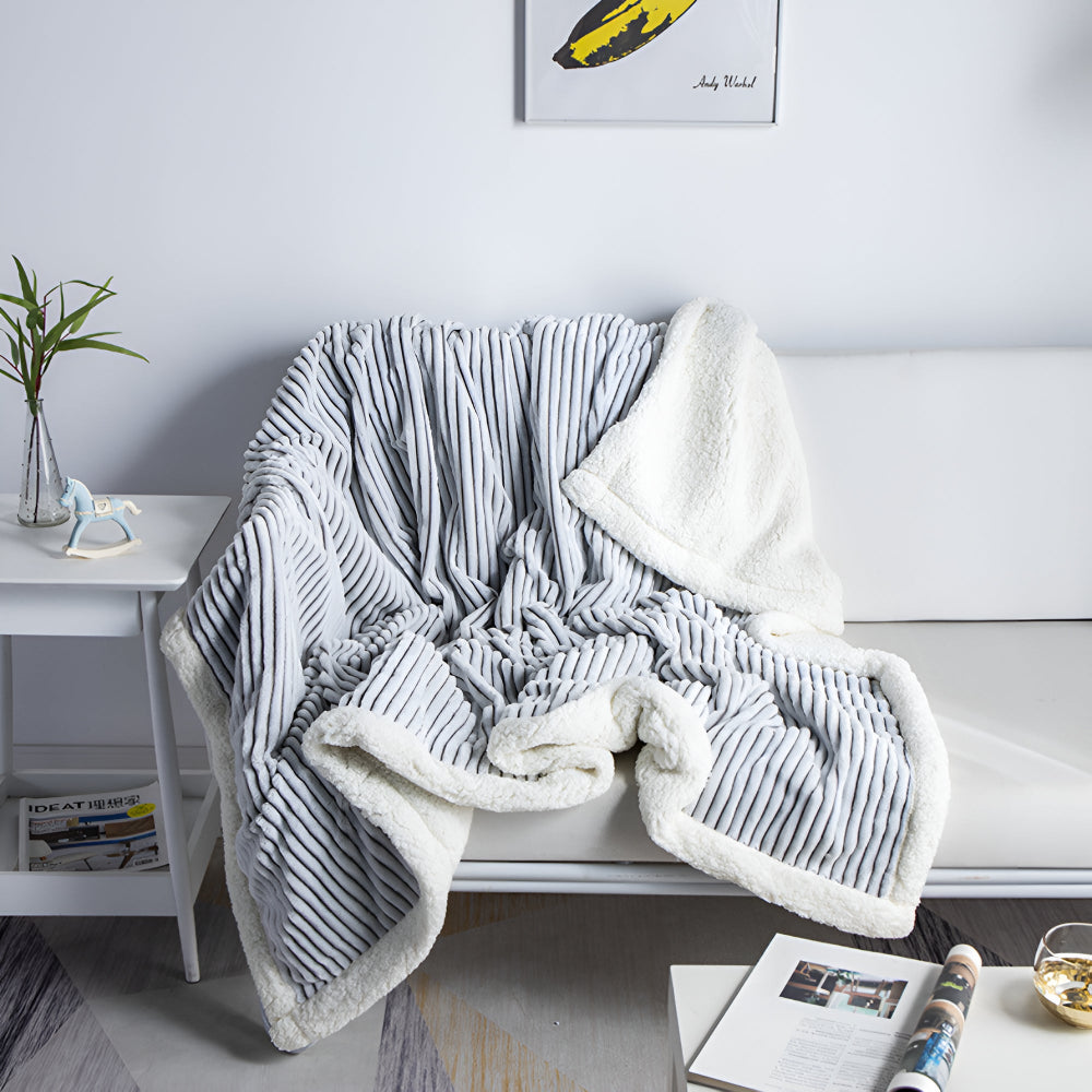 Fluffy Stripes Sherpa Blanket Ash Stripes