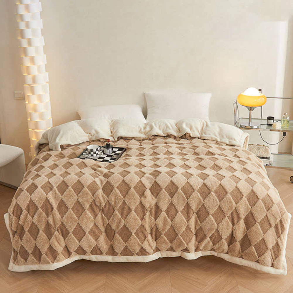 Soft Diamond Pattern Comfort Blanket Light Brown