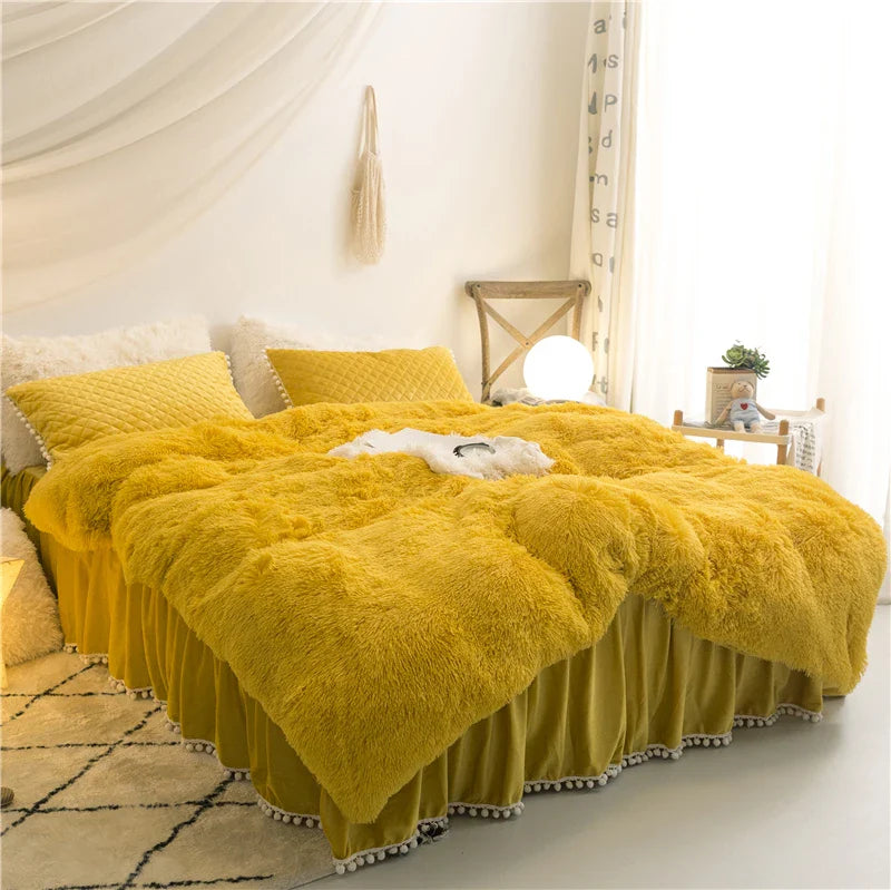Velvet Duvet Cover - 4 Piece Bedding Set Yellow