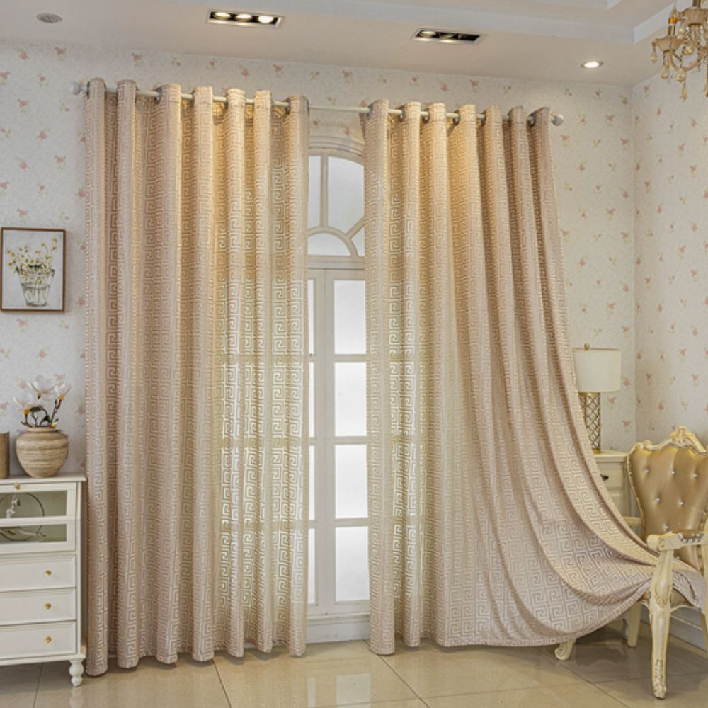 Imperial Maze Embroidered Curtain Taupe Beige Grommet