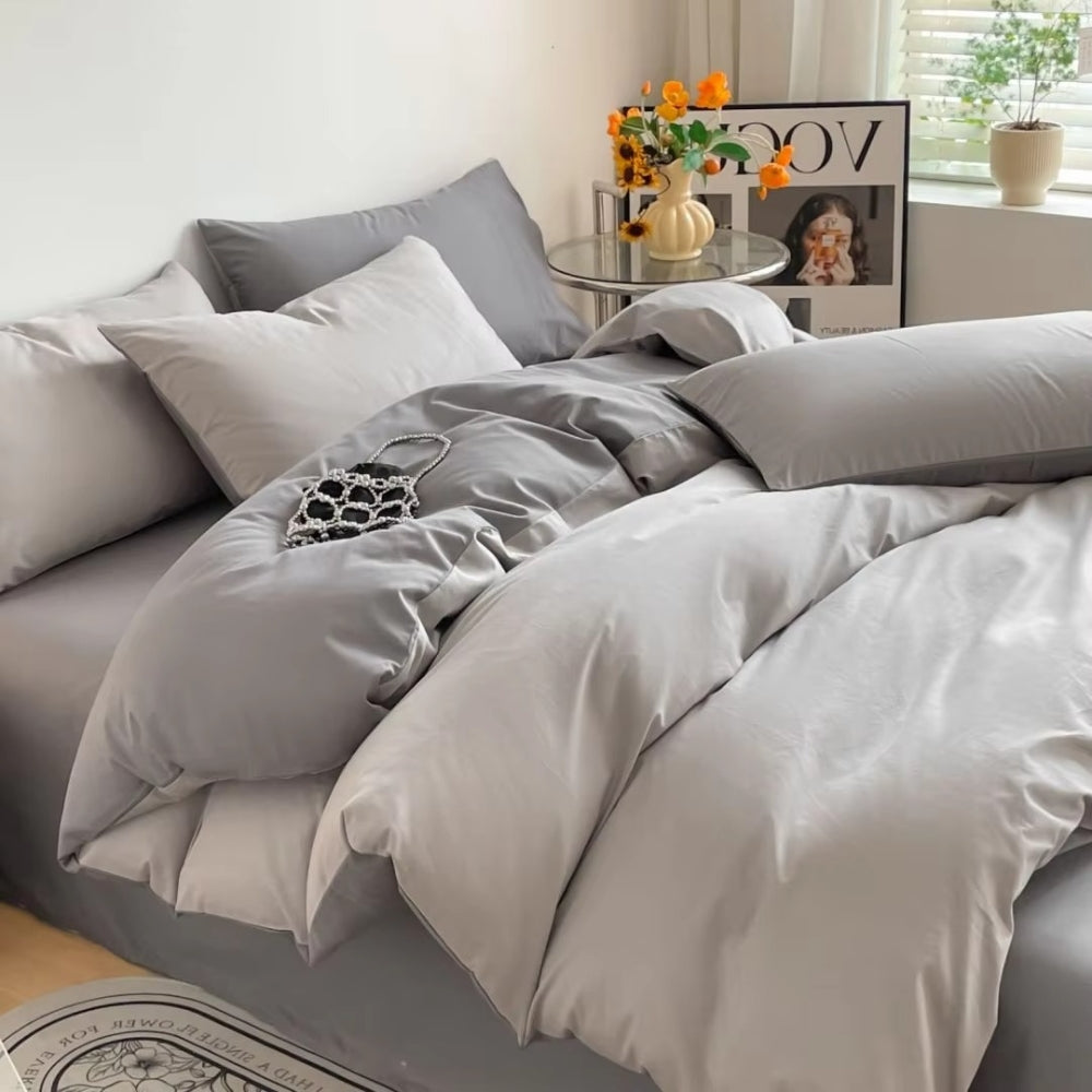 Lustova Cotton Duvet Cover | 3pcs Set Ash Silver