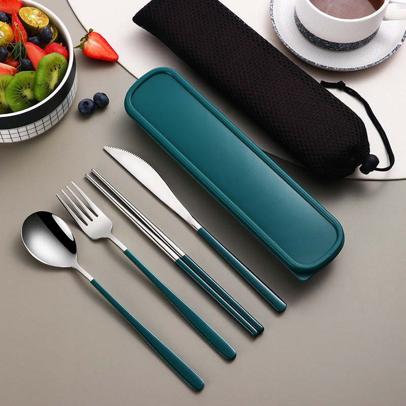 Portable Flatware Set with Case Teal Silver