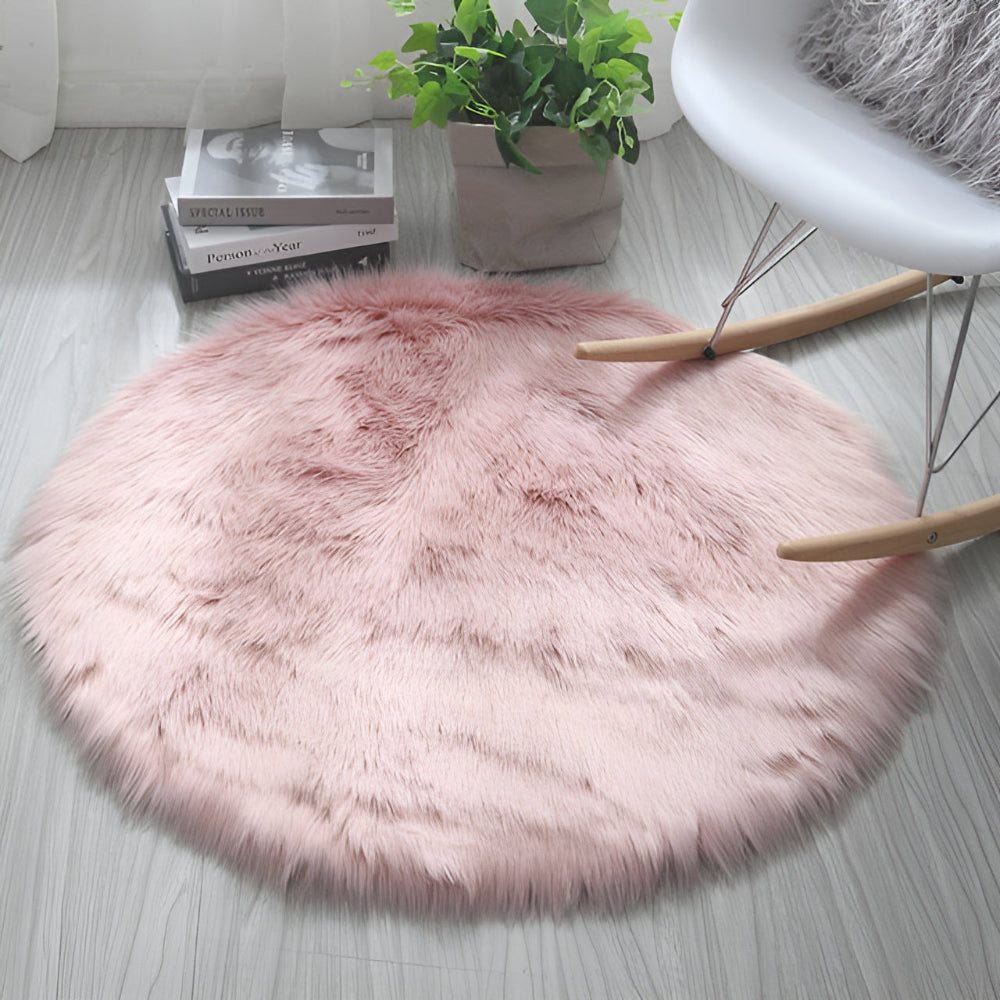 Round Cloud Soft Plush Rug Blush