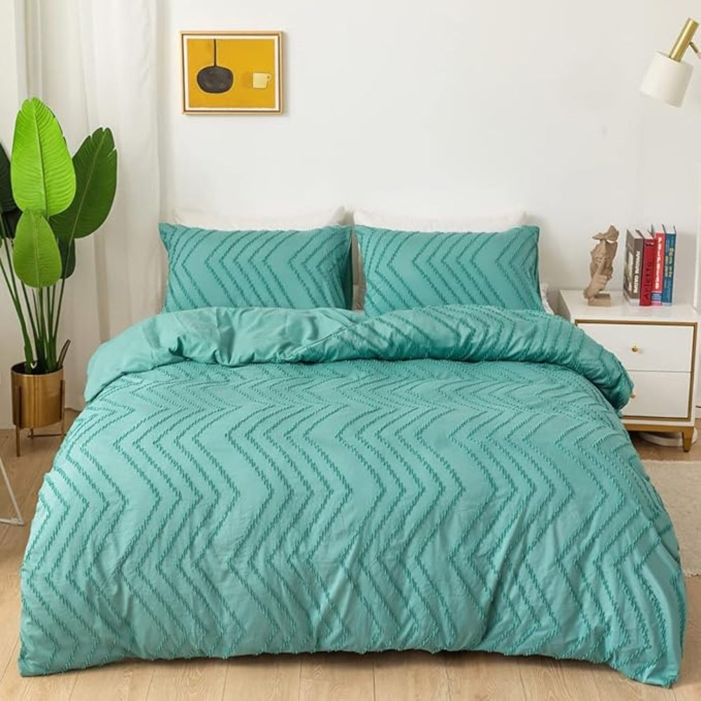 Chevron Plush Quilt Cover | 3pcs Set Turquoise