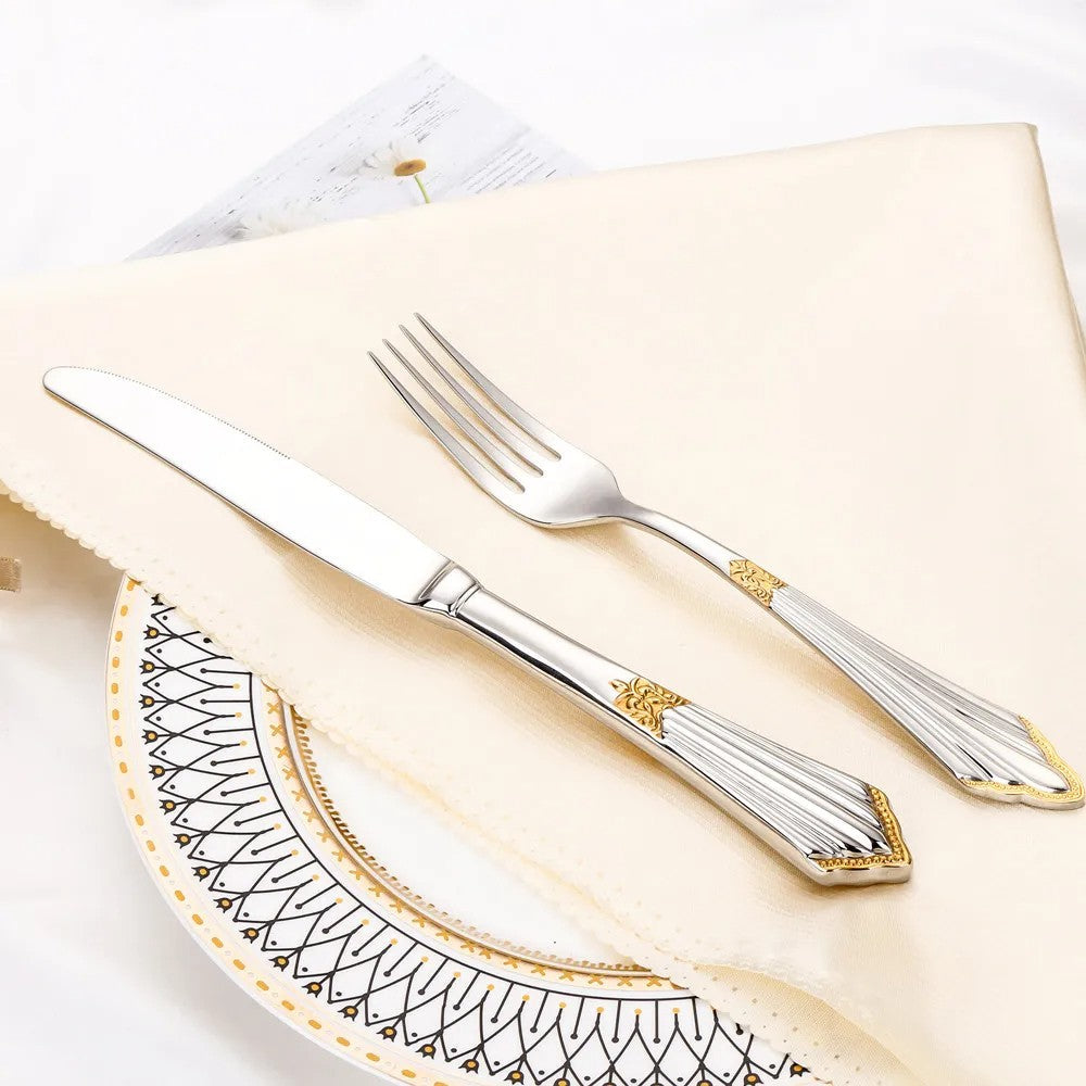 Baroque Silverware Set - Stainless Steel Flatware with Antique Detail
