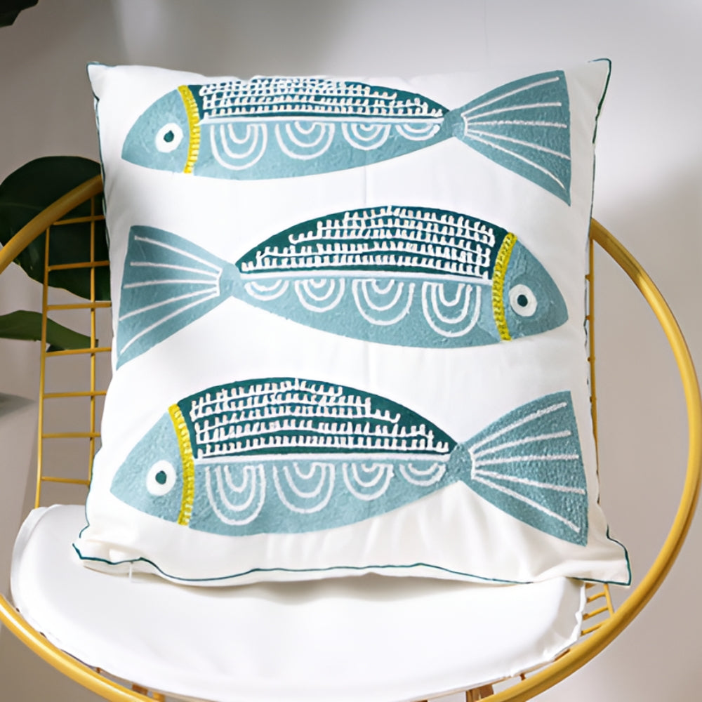 Ocean Treasures Embroidery Cushion Cover Blue Trio