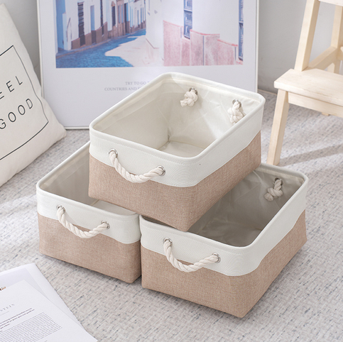 Folding Storage Basket Beige 16"x13"x8"