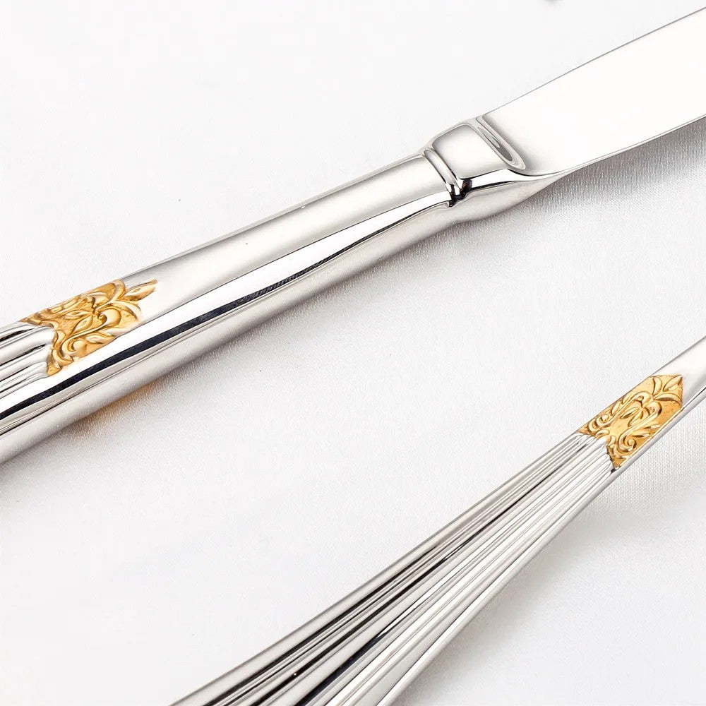 Baroque Silverware Set - Stainless Steel Flatware with Antique Detail