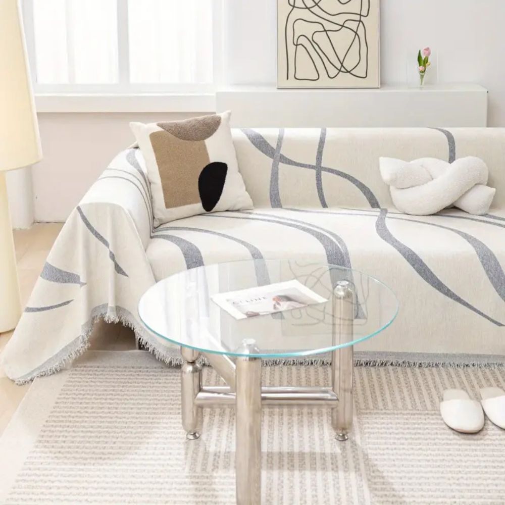 Wave Lines Chenille Sofa Covers Gray