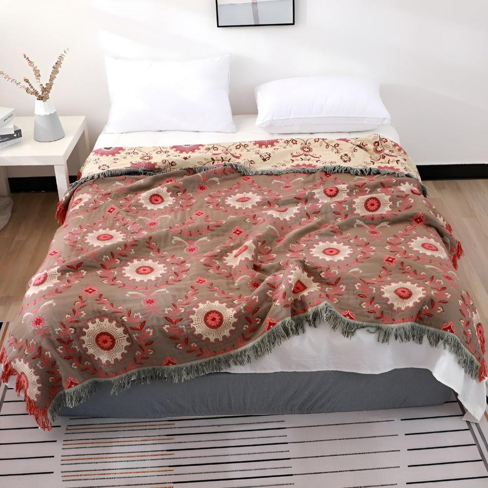 Retro Mandala Reversible Blanket Red