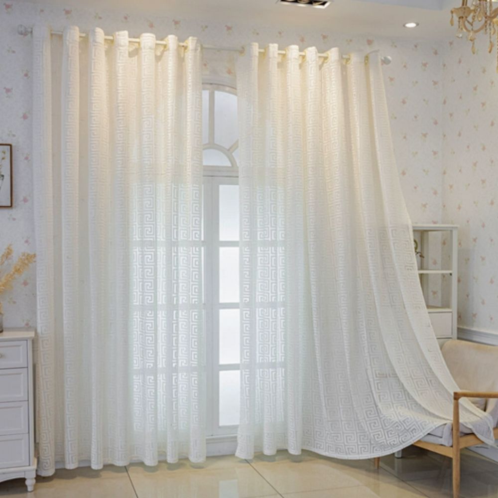 Imperial Maze Embroidered Curtain Ivory White Grommet