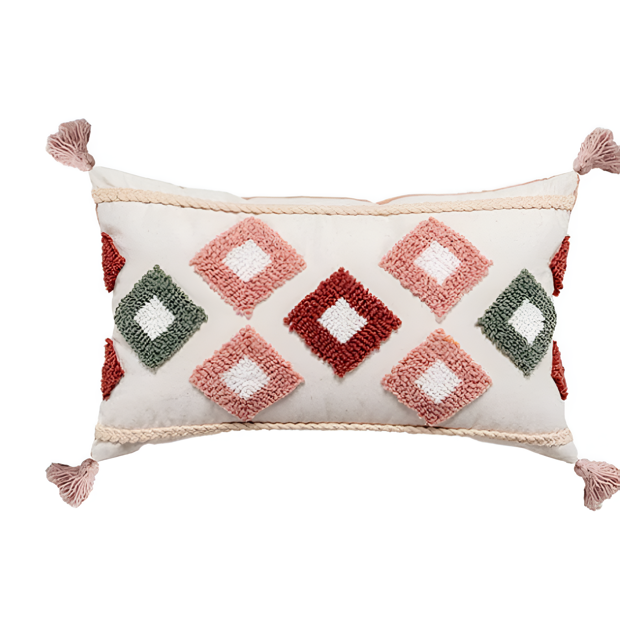 Tufted Embroidered Boho Cushion Cover Argyle Lumbar